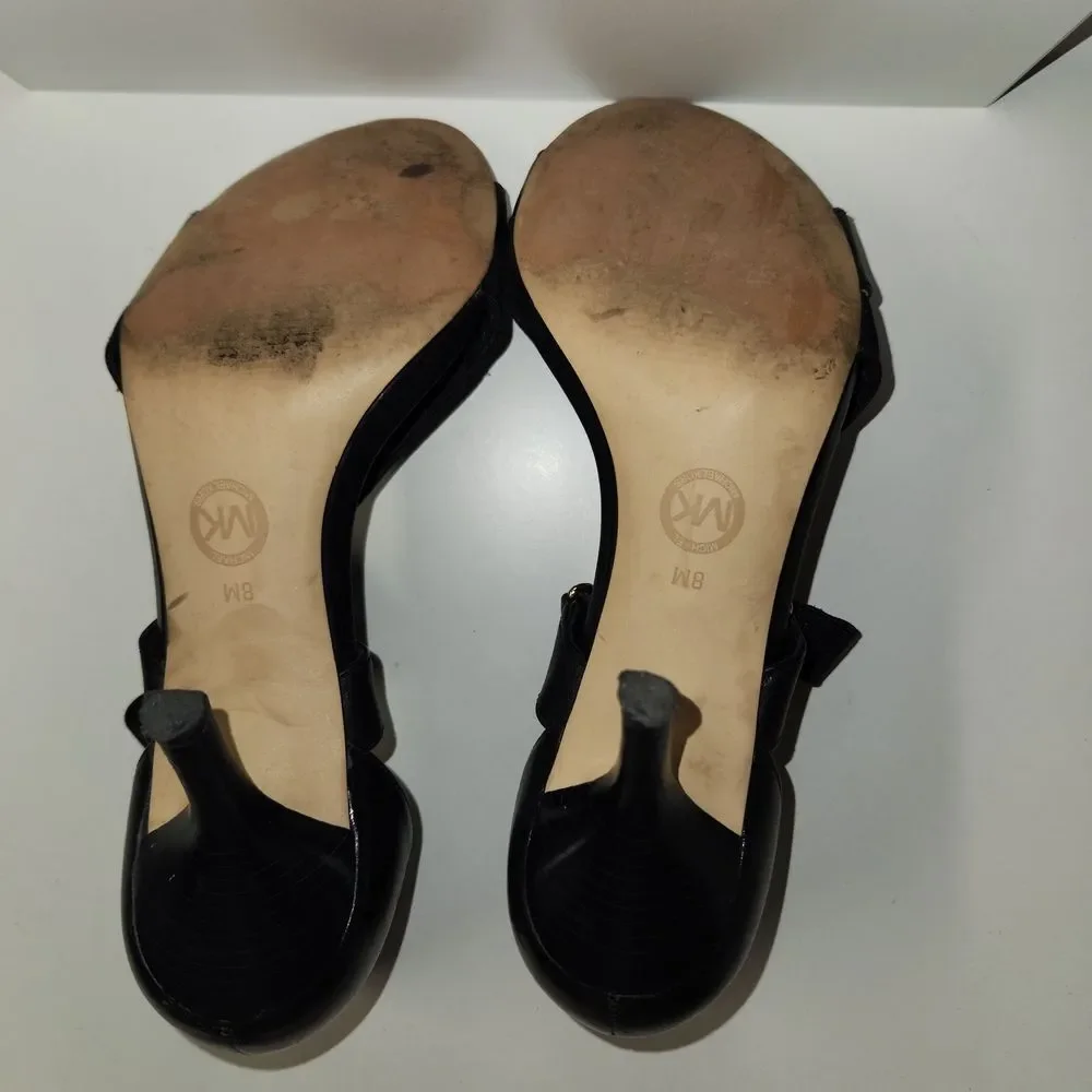 Michael Kors Black Strappy Heels with Gold Accents Size 8 Retails $200